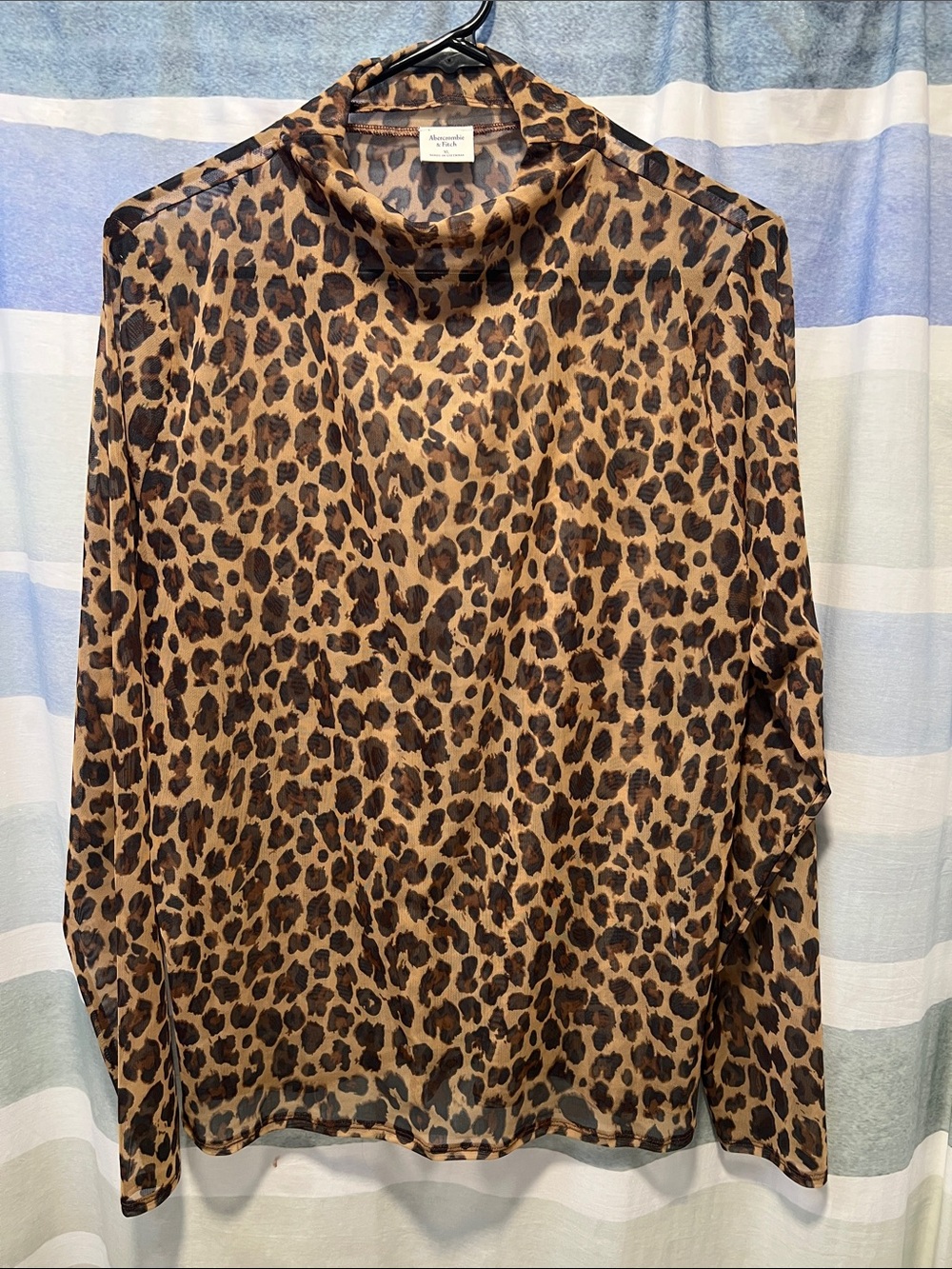 Abercrombie Leopard Print Long Sleeve Mock Neck Top - Brown